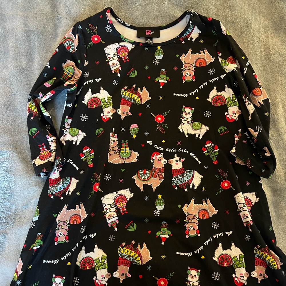 Girls Holiday Dress with llamas